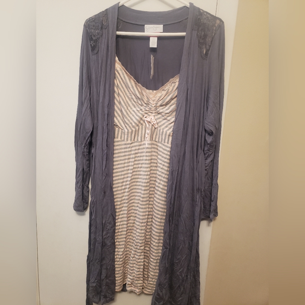 Jessica Simpson Nursing Nightgown Set-Pink and Gray Stripes
